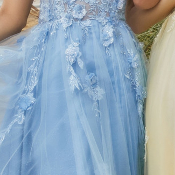 Designer Yellow,lilac,blue long beaded floral lace embroidered gown - Picture 3 of 8